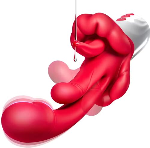 5-in-1 swinging tongue dildo vibrator with clitoral suction and G-spot swing