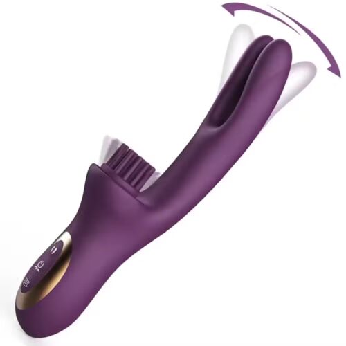 3-in-1 rabbit vibrator with come-hither shaft, clitoral tickler, and nipple stimulator in pink silicone