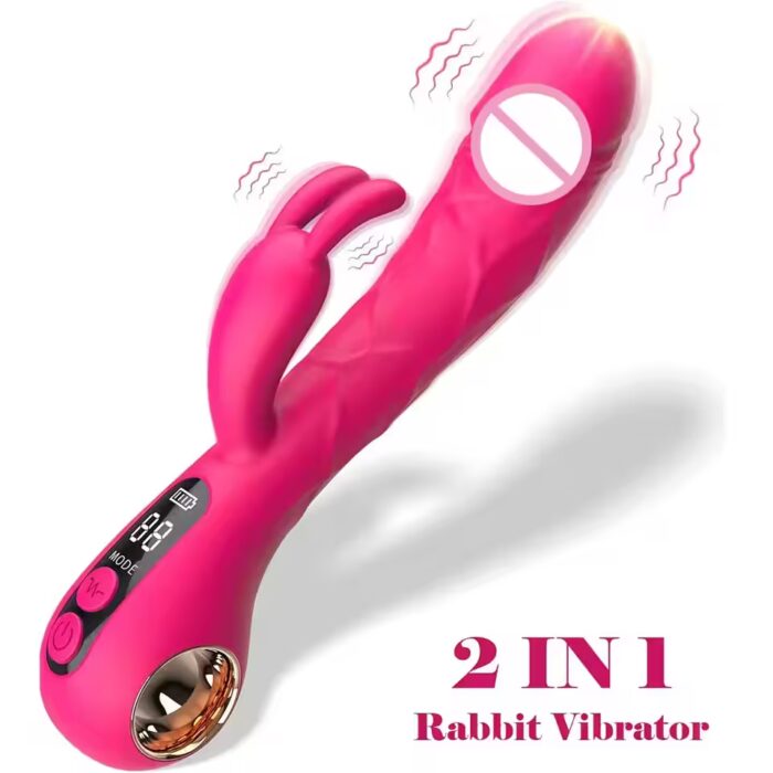 2-in-1 rabbit vibrator with LCD display for women