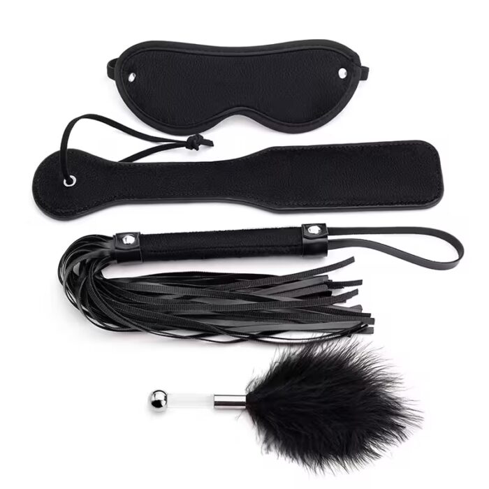 4Pcs Bondage Set – BDSM Kit with Eye Mask, Whip, Spanking Paddle & Feather Tickler - Image 5