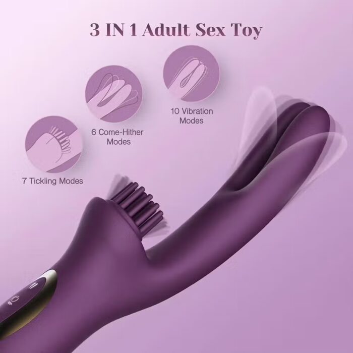 3-in-1 Come-Hither Rabbit Vibrator – Clitoral Tickler with G-Spot & Nipple Stimulation, 10 Vibration Modes – Image 2