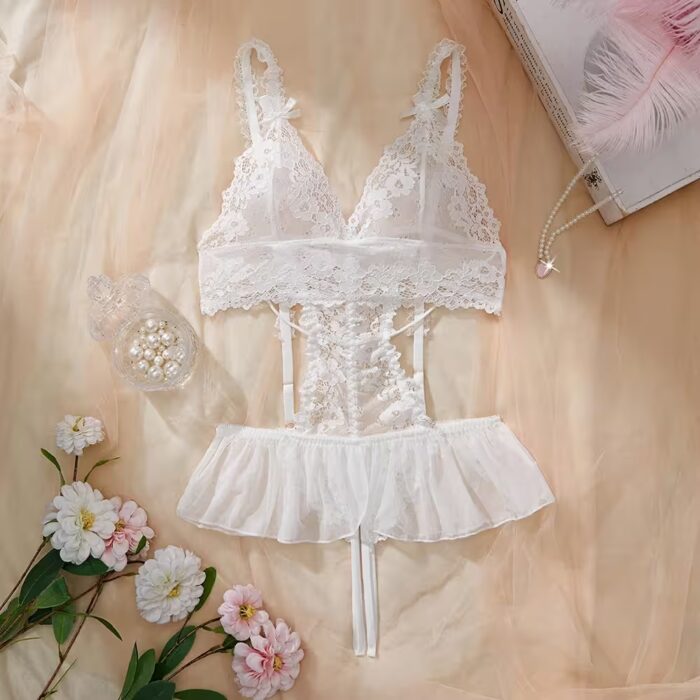 Plus Size Exotic Lace & Tulle Lingerie Set – Elegant Fluorescent Beauty Underwear for Women – Bild 3