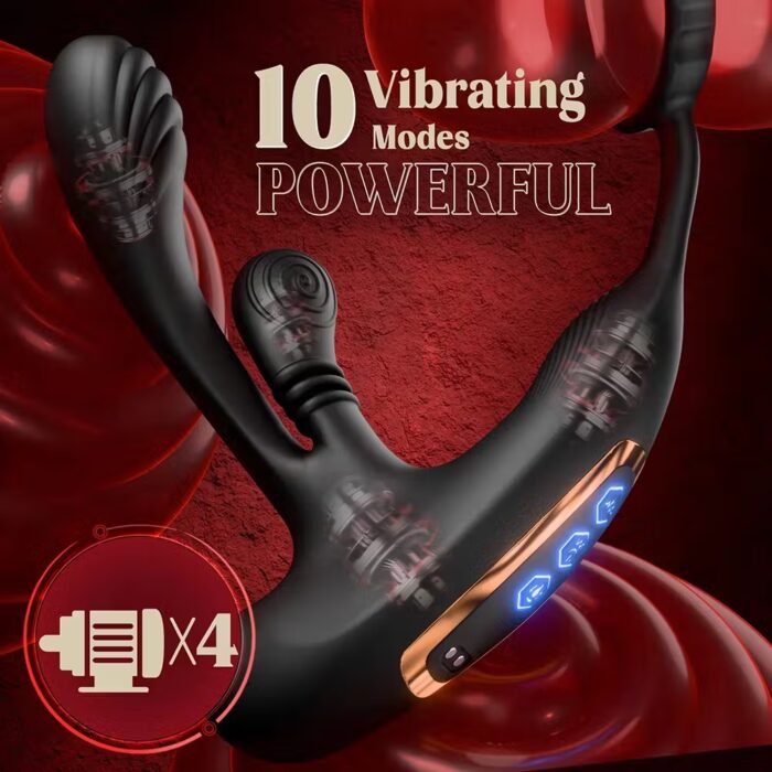 360° Rotating Prostate Massager with Cock Ring – 3-in-1 L-Shaped Anal Vibrator for Men – Image 3