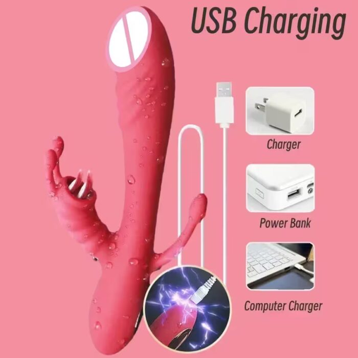 3-in-1 Thrusting & Heating Vibrator – G-Spot, Clitoral, and Licking Tongue Stimulator - Image 3
