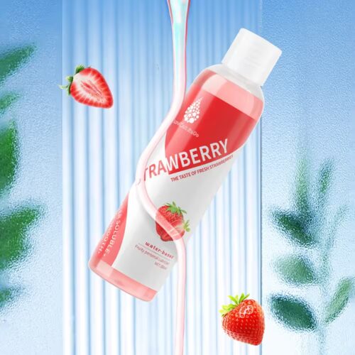 200 mL water-based lubricant pump bottle with clear gel drop beside it