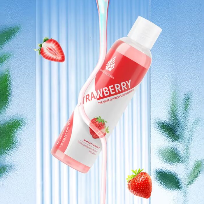 200 mL water-based lubricant pump bottle with clear gel drop beside it