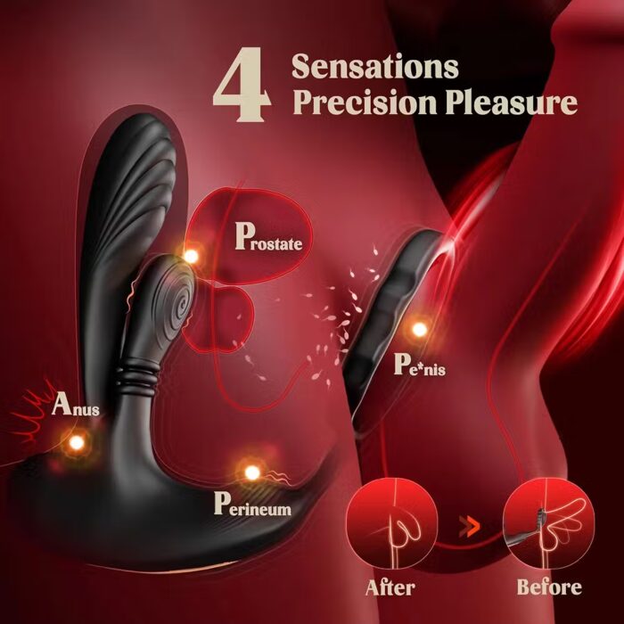 360° Rotating Prostate Massager with Cock Ring – 3-in-1 L-Shaped Anal Vibrator for Men – Image 4