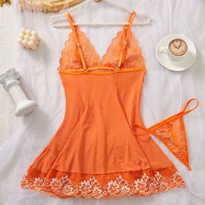 Women’s Erotic Lace Bra Nightdress – Sexy V-Neck Full-Slip Sleepwear Set – Image 2