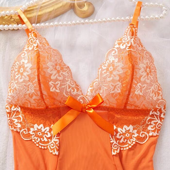 Women’s Erotic Lace Bra Nightdress – Sexy V-Neck Full-Slip Sleepwear Set – Image 3