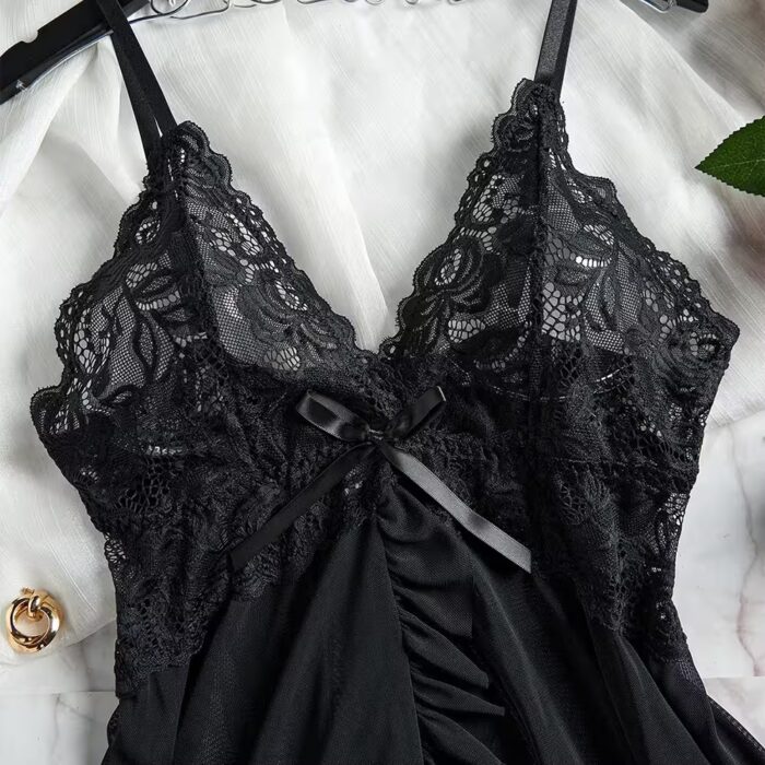 Erotic Transparent Lace Bra & Garter Lingerie Set with Thong – Sexy Hot Sleepwear – Image 5