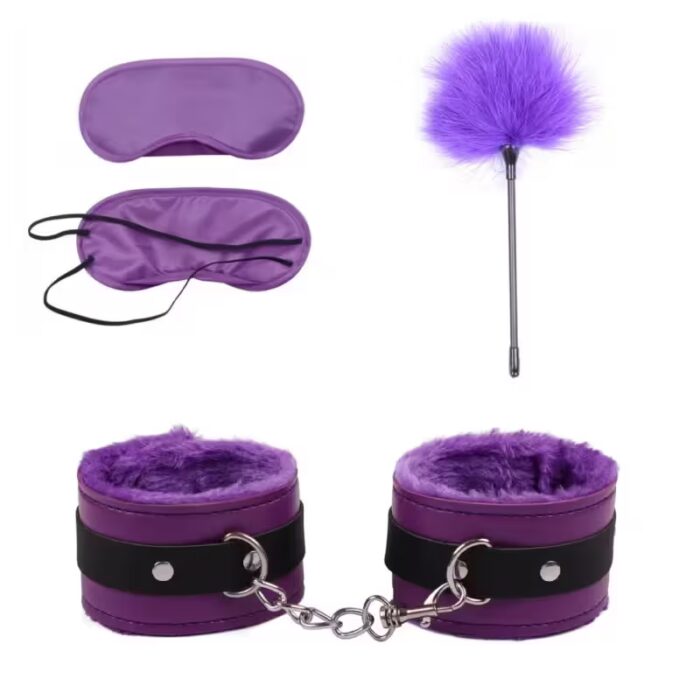 3Pcs Bondage Kit – Handcuffs & Blindfold Plush Erotic Set for Couples - Image 2