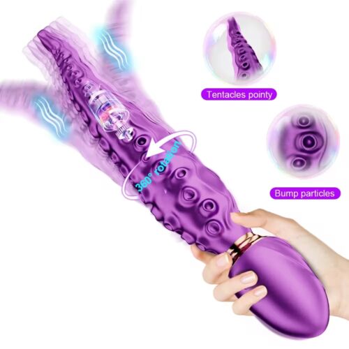 Realistic silicone dildo with suction cup standing upright on white surface