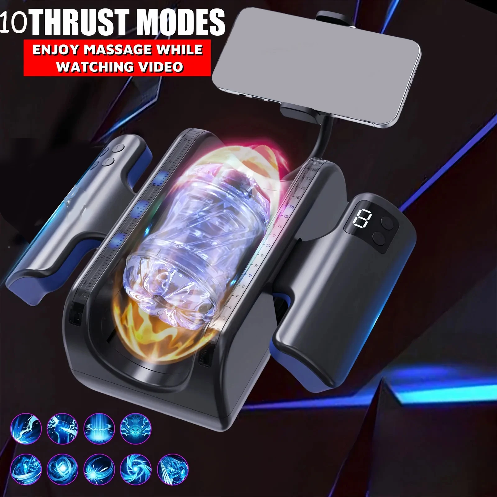 Telescopic Male Masturbator — 12cm Ultra-Long Thrusting Distance | 10 Modes | 4000 RPM One-Click Burst | Adjustable Sleeve | Phone Holder | Foldable Handles – AmourToy
