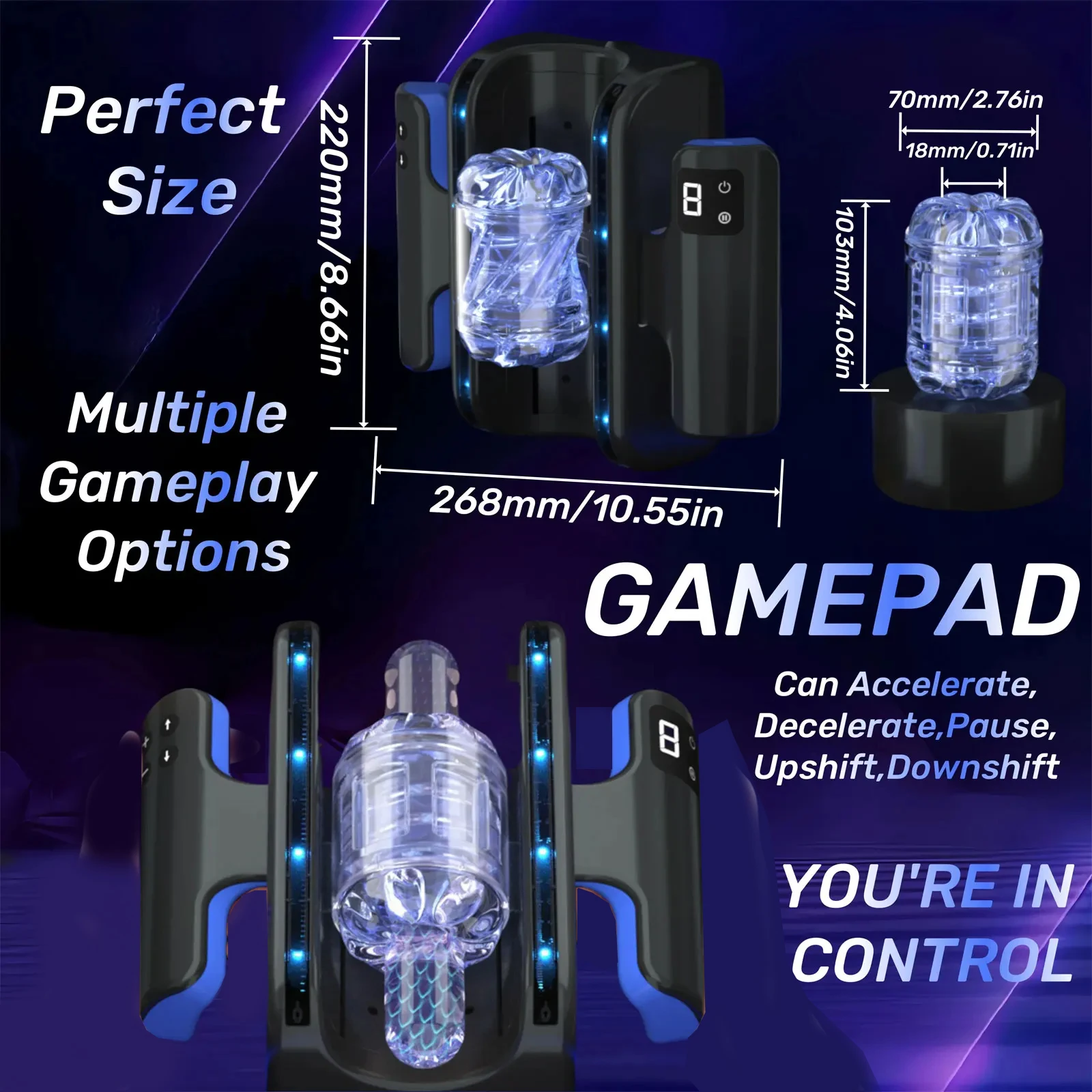 Telescopic Male Masturbator — 12cm Ultra-Long Thrusting Distance | 10 Modes | 4000 RPM One-Click Burst | Adjustable Sleeve | Phone Holder | Foldable Handles – AmourToy