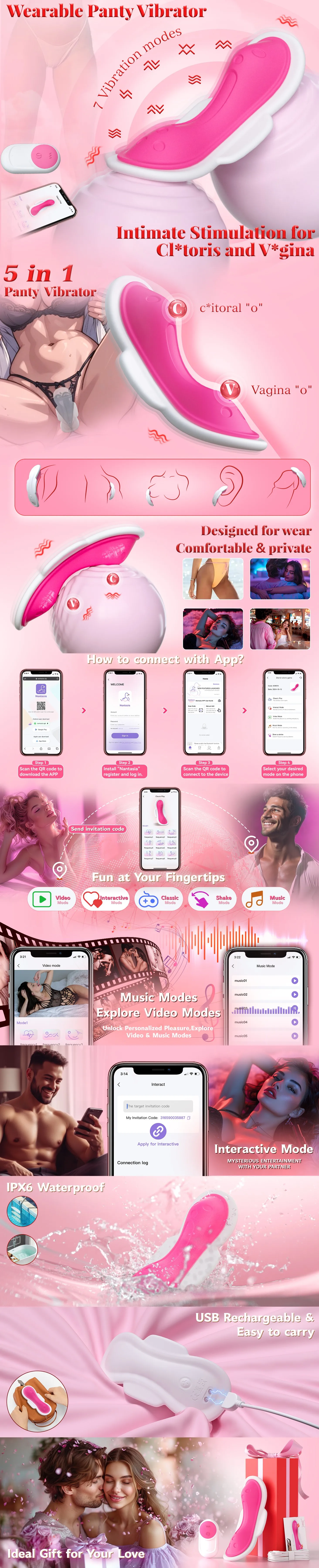 Wearable Panty Vibrator for Women — App & Remote Control 7-Mode Butterfly Clitoral Egg | Public Play | Long-Distance Couples | Discreet & Silent – AmourToy