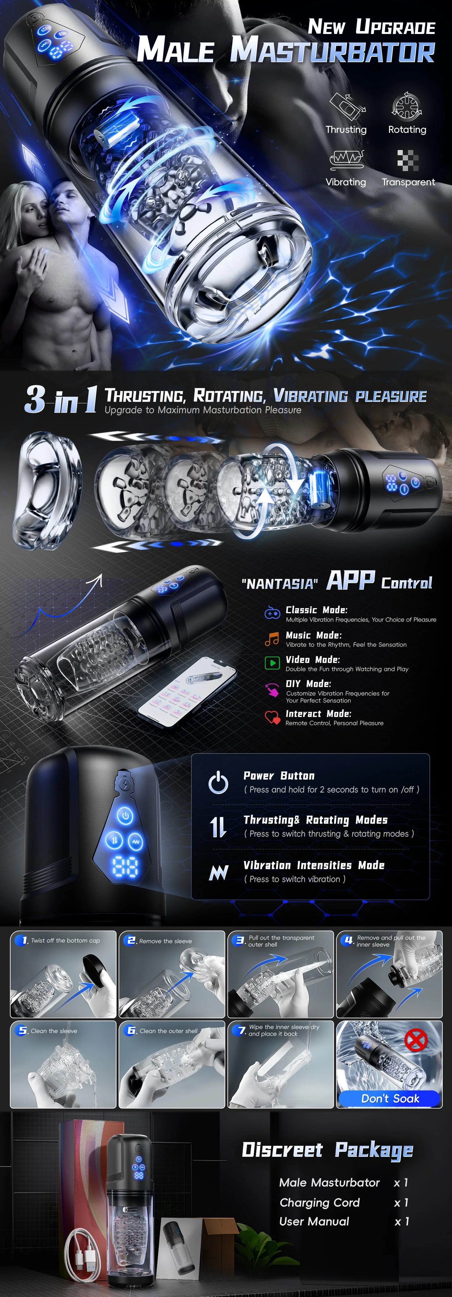 App Controlled Male Masturbator 3-in-1 — 9-Mode Thrusting, Rotating & Vibrating Stroker | Music & Video Sync | 3D Textured Sleeve | Lumodia – AmourToy