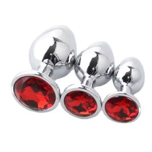 Metal anal plug set 3 piece S M L diamond butt plugs for women men and couples