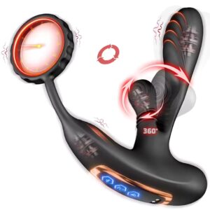 Prostate massager vibrator 3-in-1 with 360 kneading L-shaped P-spot cock ring for men