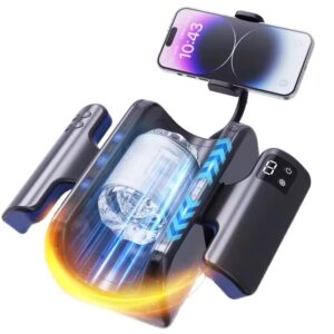Telescopic male masturbator 12cm thrusting piston stroker with phone holder and foldable handles