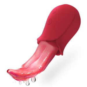 AmourToy rose vibrator with realistic licking tongue in compact rose-shaped design on white background